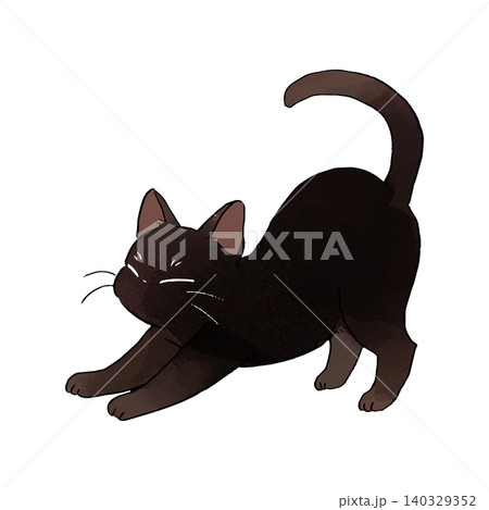 イラスト素材: かわいい手書き調の黒猫 伸び イラスト素材: かわいい手書き調の黒猫 伸び 140329352