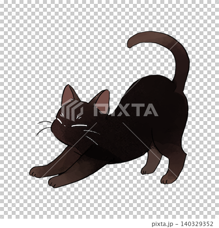 イラスト素材: かわいい手書き調の黒猫 伸び イラスト素材: かわいい手書き調の黒猫 伸び 140329352
