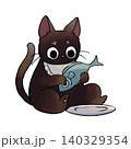 イラスト素材: かわいい手書き調の黒猫 ごはん 140329354