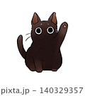 イラスト素材: かわいい手書き調の黒猫 手を挙げる 140329357