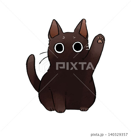 イラスト素材: かわいい手書き調の黒猫 手を挙げる イラスト素材: かわいい手書き調の黒猫 手を挙げる 140329357