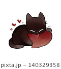 イラスト素材: かわいい手書き調の黒猫 ハート 140329358