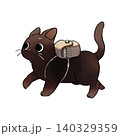 イラスト素材: かわいい手書き調の黒猫 おでかけ 140329359
