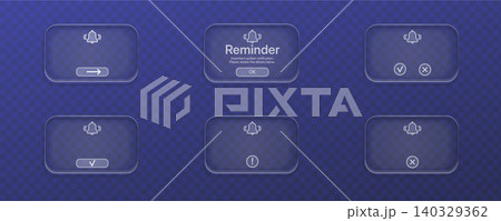 3D glass notification bell icon set with transparent crystal effect, perfect for digital UI design, mobile apps, and modern web interfaces with alert reminders. 3D glass notification bell icon set with transparent crystal effect, perfect for digital UI design, mobile apps, and modern web interfaces with alert reminders. 140329362