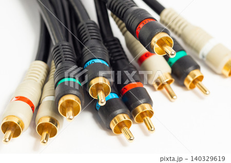 Audiophile cable with RCA connectors for connecting audio components. Audiophile cable with RCA connectors for connecting audio components. 140329619
