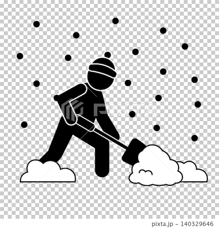 Silhouette of a person shoveling snow in the snow Silhouette of a person shoveling snow in the snow 140329646