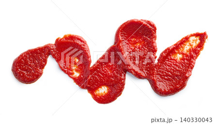 Red Tomato Paste or Ketchup Smear Isolated on White Background. Top View Red Tomato Paste or Ketchup Smear Isolated on White Background. Top View 140330043