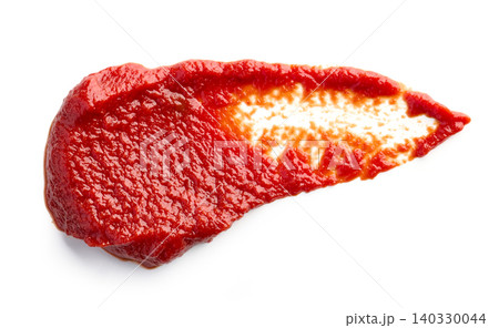 Red Tomato Paste or Ketchup Smear Isolated on White Background. Top View 140330044