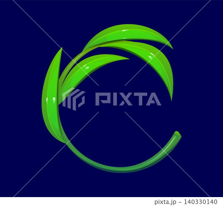 Beauty and spa font, health care and relax letter C typeface. ABC wellness English alphabet. Green branch with delicate leaves curved into the shape of letter C. Vector symbol for spa branding Beauty and spa font, health care and relax letter C typeface. ABC wellness English alphabet. Green branch with delicate leaves curved into the shape of letter C. Vector symbol for spa branding 140330140