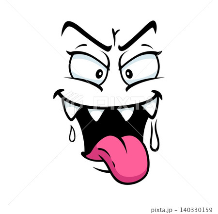 Evil smile emoji of hungry monster with saliva on teeth for cartoon face expression icon. Evil grim mouth with fang teeth and spooky predatory grin smile or monstrous vampire look on cartoon face Evil smile emoji of hungry monster with saliva on teeth for cartoon face expression icon. Evil grim mouth with fang teeth and spooky predatory grin smile or monstrous vampire look on cartoon face 140330159