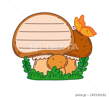Kids memo note with cartoon forest mushroom frame for message, vector sticker. Summer meadow or lawn with mushroom and butterfly for kids memo note or adhesive post and daily memo or agenda plan Kids memo note with cartoon forest mushroom frame for message, vector sticker. Summer meadow or lawn with mushroom and butterfly for kids memo note or adhesive post and daily memo or agenda plan 140330182