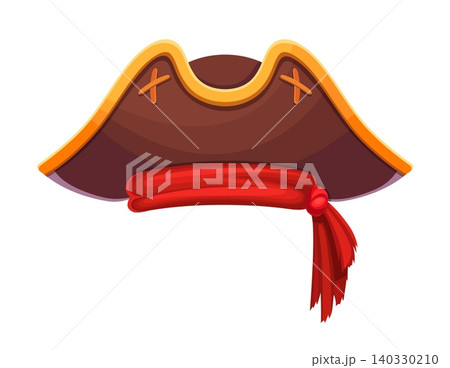 Cartoon pirate tricorn hat, vector corsair or captain cocked hat. Isolated seafarer headdress with red bandana. Buccaneer headgear, filibuster piracy costume. Vintage headdress for carnival party Cartoon pirate tricorn hat, vector corsair or captain cocked hat. Isolated seafarer headdress with red bandana. Buccaneer headgear, filibuster piracy costume. Vintage headdress for carnival party 140330210