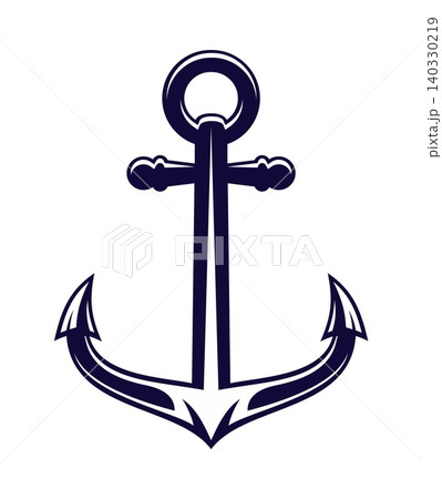 Boat ship anchor marine tattoo symbol. Ship metal anchor marine crest symbol, vessel heavy anchor nautical heraldry vector object. Boat equipment maritime antique heraldic sign or element 140330219