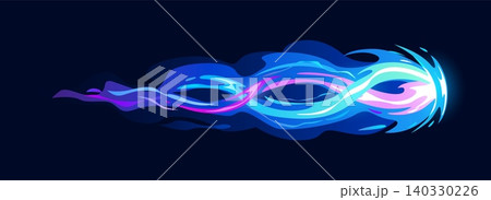 Gun fire trail flame effect for game comics with blue purple plasma clot, cartoon vector icon. Laser gun or blaster shot with light glow for game VFX effect of energy blast from fire gun fireball shot Gun fire trail flame effect for game comics with blue purple plasma clot, cartoon vector icon. Laser gun or blaster shot with light glow for game VFX effect of energy blast from fire gun fireball shot 140330226