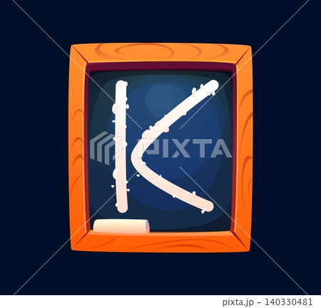 School font and education typeface of cartoon letter for tuition ABC type, vector English alphabet. Chalk and chalkboard or blackboard in shape of letter K for school font and creative education type 140330481