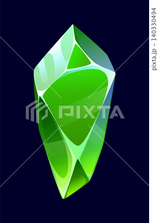 Cartoon Halloween shiny green crystal gemstone or magic gem, vector icon. Crystal stone with sharp clean facets reflecting light in shades of emerald for Halloween horror night holiday or witch magic Cartoon Halloween shiny green crystal gemstone or magic gem, vector icon. Crystal stone with sharp clean facets reflecting light in shades of emerald for Halloween horror night holiday or witch magic 140330494