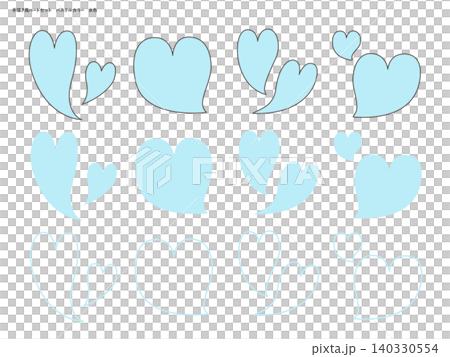 Hand-drawn style heart set, pastel cyan 140330554