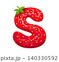 Cartoon strawberry, garden red berry English alphabet font type, typeset letter S. Garden fruit type letter, ripe berry English alphabet vector sign. Farm strawberry kids ABC typeface font symbol 140330592