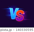 Vs showdown sign, fight battle versus of sport game confrontation symbol. Fight showdown symbol, combat challenge headline. Team confrontation VS sign with blue, red letter, light traces and sparks 140330595