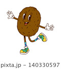 Cartoon groovy kiwi fruit character with funky hippie vibe. Isolated vector funny and cheerful exotic tropical fruit retro comic y2k personage capture a playful and whimsical vibe of 60s and 70s 140330597