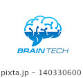 Brain hub tech icon or pictogram. Neurotechnology innovation emblem, AI science startup icon. Brain tech company isolated sign with human brain blue shape, computer motherboard electronic traces 140330600