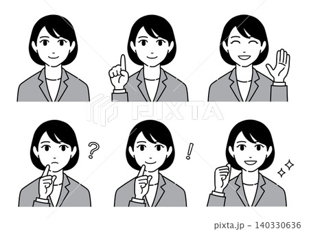 スーツを着ている若い女性　ビジネスマン　表情セット1 140330636