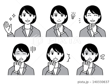 色々な表情とポーズをするスーツ女性のイラストセット2 色々な表情とポーズをするスーツ女性のイラストセット2 140330637