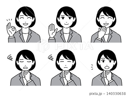 色々な表情とポーズをするスーツ女性のイラストセット3 色々な表情とポーズをするスーツ女性のイラストセット3 140330638
