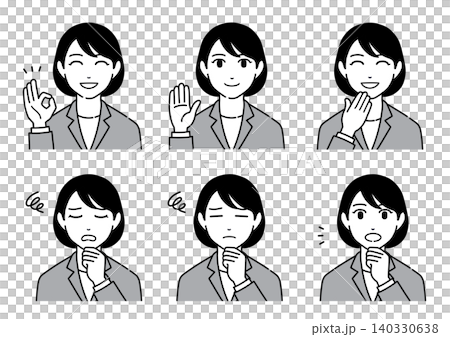 色々な表情とポーズをするスーツ女性のイラストセット3 色々な表情とポーズをするスーツ女性のイラストセット3 140330638
