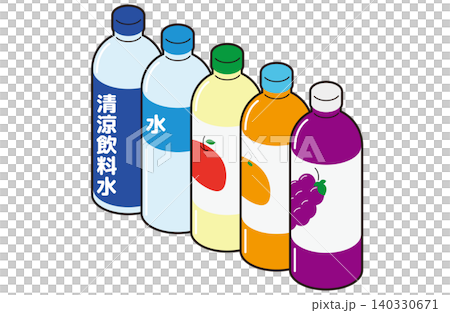 一組等距插圖(帶輪廓線),顯示成對角排列的果汁瓶和水/軟飲料瓶。 一組等距插圖(帶輪廓線),顯示成對角排列的果汁瓶和水/軟飲料瓶。 140330671