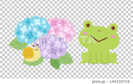 かわいいカエルとあじさいのイラスト 140330728