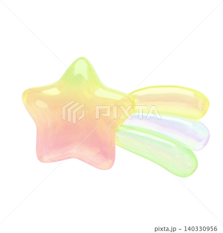 ゆめかわいいぷっくりシール風 ホログラフィックグラデーションの流れ星 3Dアイコン ゆめかわいいぷっくりシール風 ホログラフィックグラデーションの流れ星 3Dアイコン 140330956