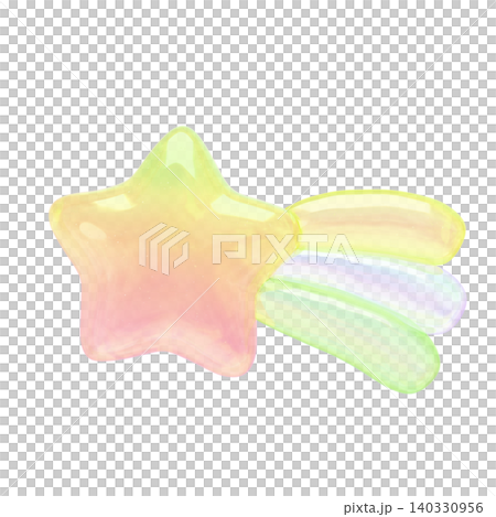 ゆめかわいいぷっくりシール風 ホログラフィックグラデーションの流れ星 3Dアイコン ゆめかわいいぷっくりシール風 ホログラフィックグラデーションの流れ星 3Dアイコン 140330956