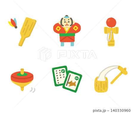 お正月遊び アイコンセット 手描き 和風 かわいい イラスト お正月遊び アイコンセット 手描き 和風 かわいい イラスト 140330960