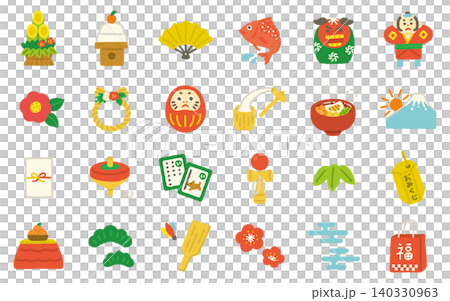 お正月 手描き アイコンセット シンプル かわいい イラスト お正月 手描き アイコンセット シンプル かわいい イラスト 140330963