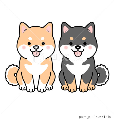 柴犬と黒柴（全身）のセットのベクターイラスト 140331810