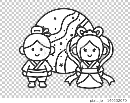Illustrations of the Orihime and Hikoboshi characters (line art) Illustrations of the Orihime and Hikoboshi characters (line art) 140332070