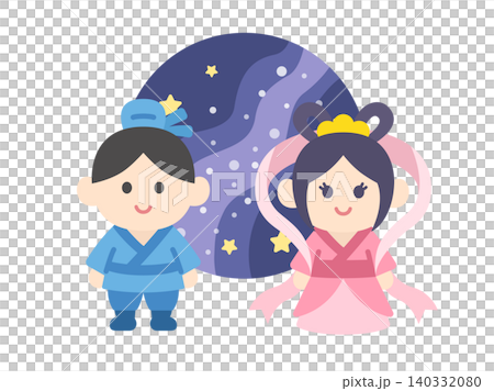 織姬和牛郎角色圖示的插圖 織姬和牛郎角色圖示的插圖 140332080