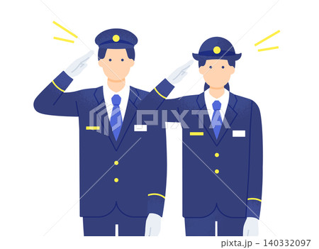 敬礼する男女の駅員 冬服の上半身カットのベクターイラスト素材 140332097