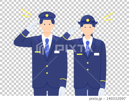 敬礼する男女の駅員 冬服の上半身カットのベクターイラスト素材 140332097