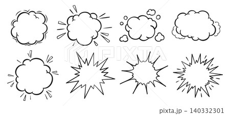 Cartoon speech bubble explosion burst retro cloud of thought set comic boom bang blast effects 140332301
