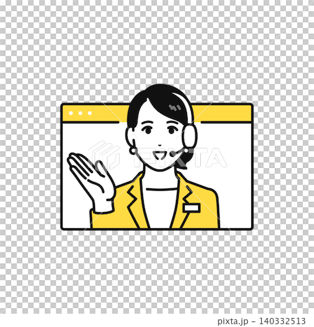 Female staff member wearing a headset provides online support. 140332513