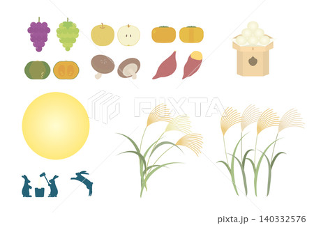 お月見と秋の味覚の秋イラストセット 140332576