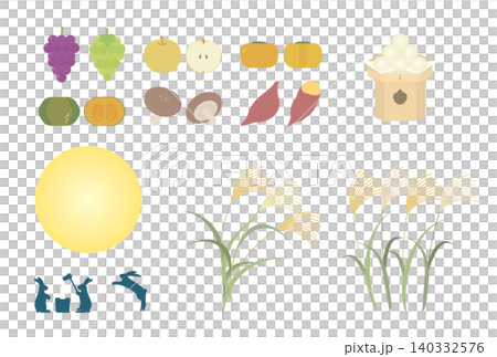 お月見と秋の味覚の秋イラストセット 140332576