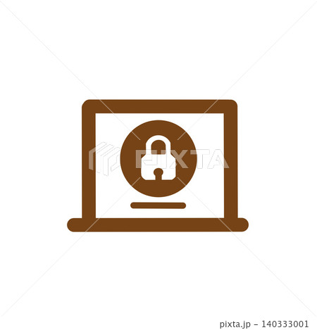 ノートパソコンに施錠アイコンが表示されたセキュリティアイコンのイラスト 140333001