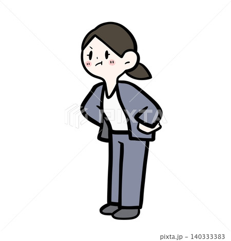 両手を腰に当ててむっとしている女性会社員のイラスト|怒り・不満・威圧 両手を腰に当ててむっとしている女性会社員のイラスト|怒り・不満・威圧 140333383