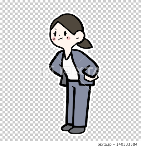 An illustration of a female office worker with her hands on her hips, looking annoyed | Anger, dissatisfaction, intimidation An illustration of a female office worker with her hands on her hips, looking annoyed | Anger, dissatisfaction, intimidation 140333384