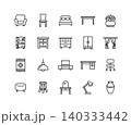 家具とインテリアのシンプルな線画アイコンセット 140333442