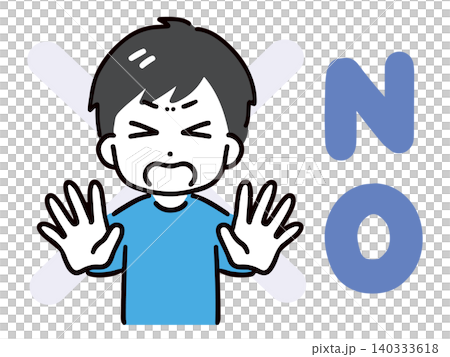 NOサインを出す私服の若い男性と不正解のバツ(上半身・正面) 140333618
