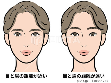 男性 目と眉の距離(近い・遠い) 比較イラスト 男性 目と眉の距離(近い・遠い) 比較イラスト 140333755